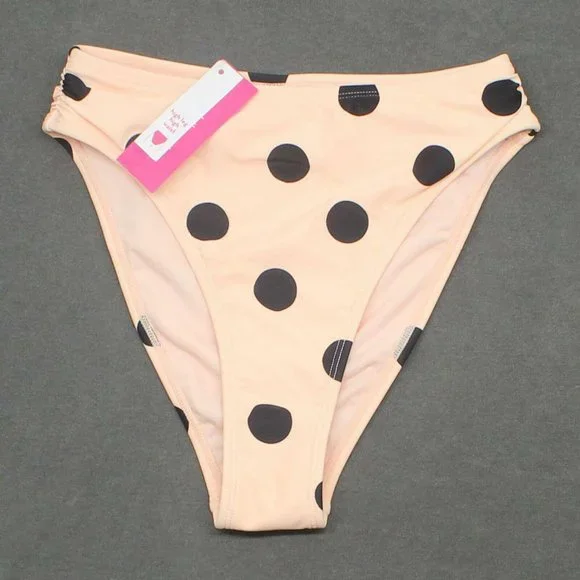 NWT Xhilaration High-Waist Bikini Bottom Small Light Pink / Black Polka Dot - Picture 2 of 7